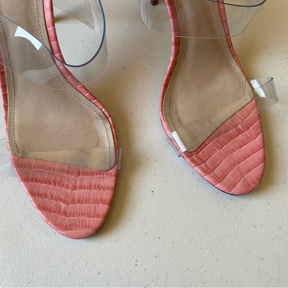 SCHUTZ Size 9.5 Ariella Pink Clear Vinyl Double Strap Slip-on Thin Stiletto Heel - Picture 3 of 6